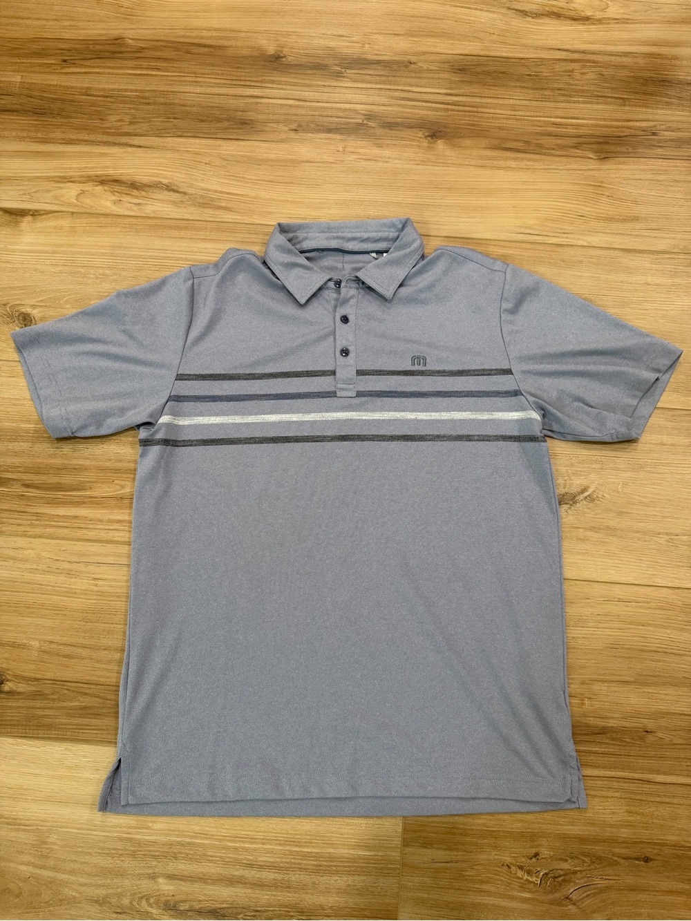 Travis Mathew Heather Gray Polo with Horizontal Stripe Accents